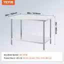 VEVOR Stainless Steel Prep Table, 30 x 48 x 34 Inch, 880 lbs Load Capacity, Heavy Duty Metal Worktable with 3 Adjustable Height Levels, Commercial Workstation for Kitchen Garage Restaurant Backyard