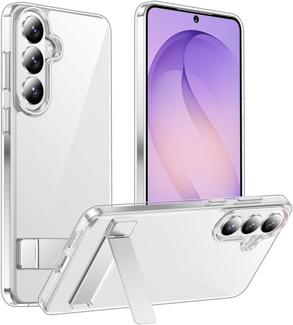 Designed for Samsung Galaxy S26 Case Clear, Built-in Invisible Kickstand [Military Grade Drop Protection] Anti-Yellowing Slim Fit Shockproof Cover for Galaxy S26 5G 6.3 Inch - Crystal Clear