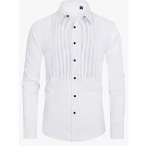 J.VER Men's Tuxedo Shirt Formal Dress Shirt Pleated Long Sleeve Button Down Shirts for Prom Party Wedding, M