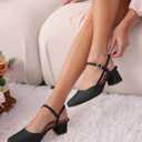 Rilista Women's Slingback Chunky Low Heels Closed Square Toe Heel Wedding Party Dress Pumps Shoes 7.5
