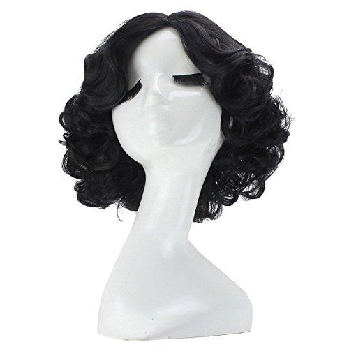 ANOGOL Hair Cap+Short Black Curly Wigs with Middle Part for Women Synthetic Wig Black Anime Wigs Princess Cosplay Wig for Halloween Party Christmas Costume ANOGOL Hair Cap+Short Black Curly Wigs with Middle Part for Women Synthetic Wig Black Anime Wigs Princess Cosplay Wig for Halloween Party Christmas Costume