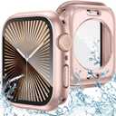 Goton 2 in 1 Waterproof Case Compatible for Apple Watch Series 11/10 Screen Protector 42mm, 360 Protective Glass Face Cover Hard PC Bumper + Back Frame for iWatch Accessories 42 mm (Original Rose Gold)