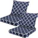 INFBLUE Deep Seat Cushions, Outdoor Cushions, Patio Furniture Cushions, Deep Seat & Back Cushion Patio Cushions for Backyard Couch Sofa Fade Resistant (22x24x4 inches 2 Sets, Blue Plaid)