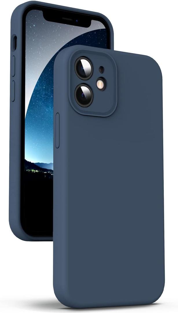 Supdeal Liquid Silicone Case for iPhone 12, [Camera Protection] [Anti Fingerprint] [Wireless Charging] 4 Layer Phone Case Protective Cover, Built-in Microfiber Case Cover, 6.1", Dark Blue