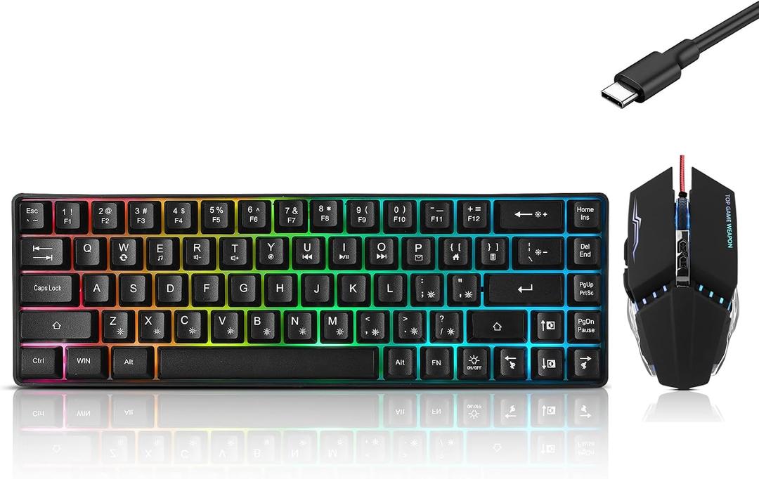 Guiheng Wired 60% Gaming Keyboard and Mouse Combo, Ultra-Compact 61 Keys RGB Backlit Mini Keyboard, Lightweight 3200 DPI Optical Mouse, Gaming Set for Windows, PC, MAC, PS5, Xbox Gamer (Black)