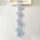 2 Yards 3D Pearl Beads Flower Lace Trim Ribbon Floral Applique Embroidered Lace Fabric for Sewing DIY Crafts (Blue)