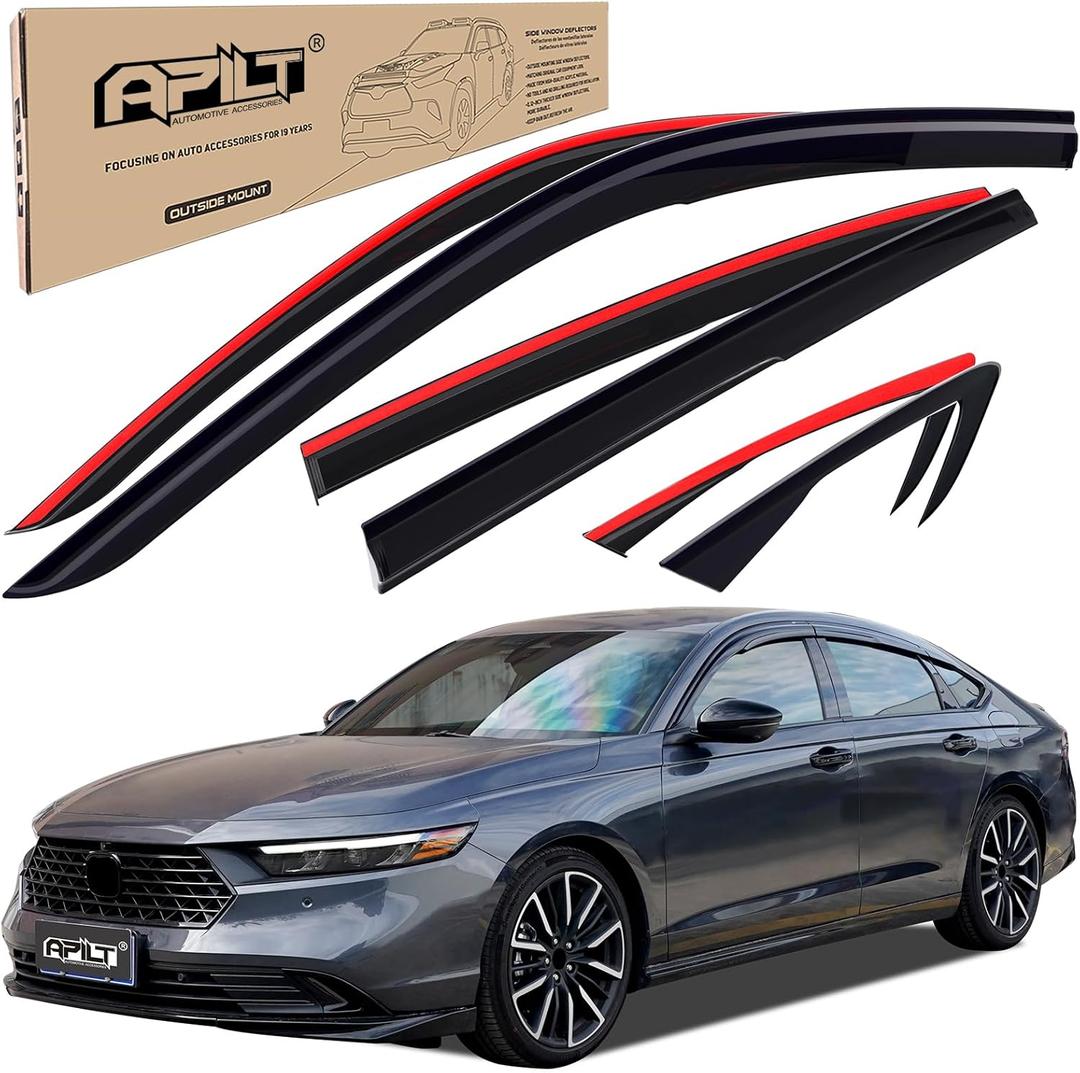 Outside-Mount Rain Guards Window Visors for 2023-2026 Honda Accord Full-Size Wind Vent Deflectors Car Accessories Dark Smoke 6-Piece Set with Thicker and Waterproof Steps