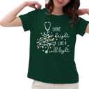 Christmas Shirts for Women Nurse Christmas Tee Shirt Christmas Light Tops Christmas Nurse Vacation Tee (Green, M)