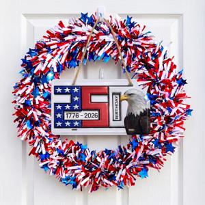 22 inches 250th Anniversary Patriotic Wreath for Front Door, 4th of July Wreath, Red White Blue Decorations American Independence Day Memorial Day Flag Day Indoor Outdoor Decor