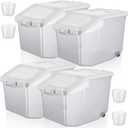 Sunnyray 4 Pcs Rice Storage Container 27.5 lb Airtight Flour Container with Wheels Measuring Cup White Pet Food Dog Cat Birds Food Bin Grain Cereal Organizer Box for Dry Baking Supplies