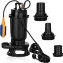 1 HP Sewage Grinder Pump, 4200 GPH Heavy Duty Cast Iron Waste Water Ejector with Cutting Blade, Auto Float Switch, Multi Size 2/1.5/1 Inch Discharge Ports for Basement Sump Basin & Sewage Well