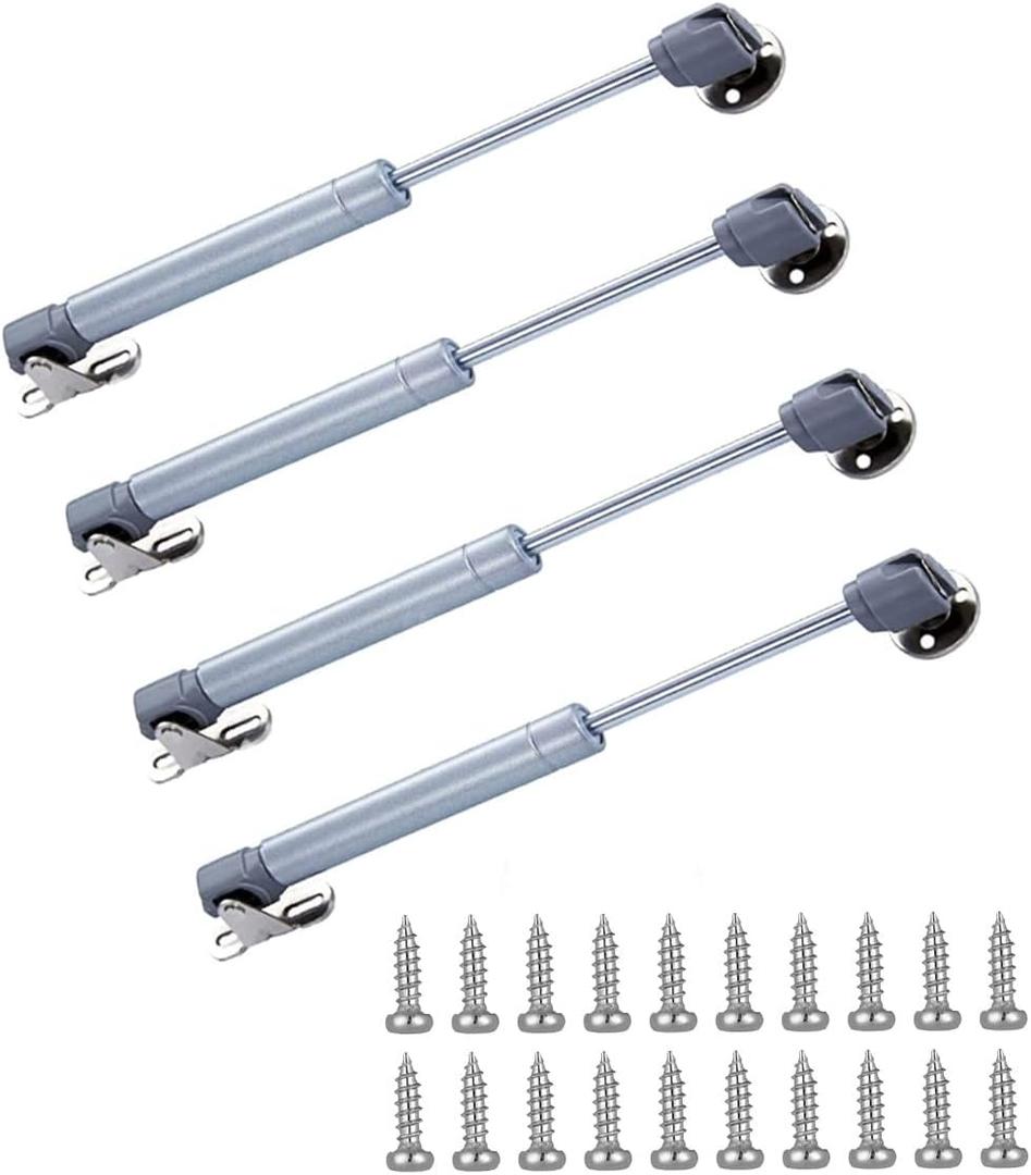 60N/14 lb Gas Strut Cabinet Hinge Safety Lift Support, Gas Shock and Soft Opening and Cushioning Telescopic Cabinet Door Rubber Head Gas Spring Support 6" Length, 4 Set, Siver