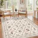 Living Room Rug 5x7 Rug Machine Washable Boho Area Rug Non Slip Floral Animal Vintage Low Pile Large Rugs for Living Room, Bedroom, Farmhouse, Dining Room, Kids Playroom,Taupe Gray