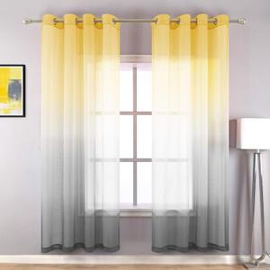 KOUFALL Yellow Sheer Curtains 63 Inch Length for Dining Room,Ombre Rainbow Summer Curtains for Living Room Decor Bedroom with Grommet, Yellow and Grey (52"W x 63"L (Pack of 2), Yellow and Gray)