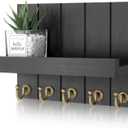 Decorative Farmhouse Key Holder for Wall - Modern Key Racks for Wall Decor Living Room and Mail Organizer with Shelf for Apartment Essentials - Home Decor Aesthetic (Black, 3.54"D x 10"W x 7.28"H)