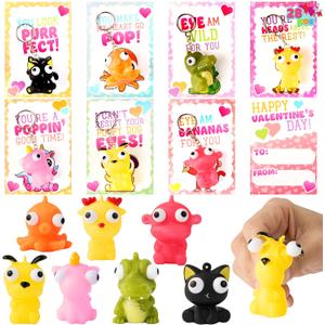JOYIN 28 PCS Valentines Cards with Animal Popping Eyes Keychains for Gifts Party Favor, Classroom Exchange Prize, Valentines Greeting Cards, Cat