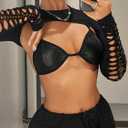 GORGLITTER Women's Cut Out Super Crop Top Bolero Long Sleeve Crew Neck T Shirt Shrug Tops (Black, S)