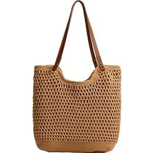 Multi-functional Straw Hobo Bag,Handwoven Summer Tote with Leather Handles for Vacation & Daily Use