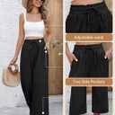 Linen Pants for Women High Waist Flowy Wide Leg Palazzo Pant Casual Boho Beach Pant Trouser Summer Vacation Outfit (White, XXL)