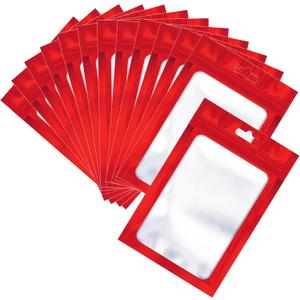 100 Pcs Resealable Mylar Bags, Sealable Odor Proof Foil Pouch Bag with Clear Window, Small Bussiness Packaging Supplies (Red, 4.7 X 7.9 Inch)