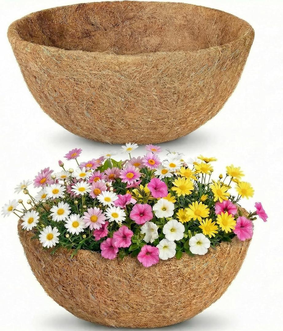 HFHOME 2PCS 14" Round Coco Liner, 14 inch Coco Fiber Replacement Liners for Hanging Basket