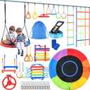 Hapfan 50 FT Ninja Warrior Obstacle Course Swing Set for Kids with Weather-Proof Accessories, Outdoor Playset with Monkey Bars for Backyard
