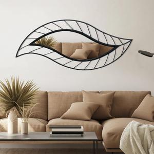 ironsmithn Decorative Wall Mirror, Leaf Teardrop Mirror with Metal Frame, 45" x 18.5" Black Wall Mounted Mirror for Bathroom Vanity Living Room Bedroom Fireplace