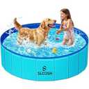 Sloosh Foldable Dog Kiddie Pool - Portable Hard Plastic Doggie Swimming Pool, Anti-Slip Collapsible Pets Bath Tub Suitable for Kids Indoor Outdoor Backyard Use (48" x 12", Blue)