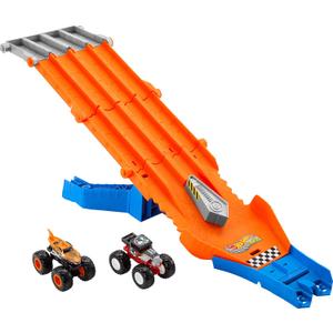 Hot Wheels Monster Truck! Survival Race! JFR07 Ride On Toy Playset with 2 Mini Cars for Ages 4+ Orange