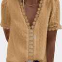 Eytino Plus Size Tops for Women 2026 Summer Short Sleeve V Neck Lace Crochet Chiffon Shirt Blouses,2X Khaki (Beige, XXL)