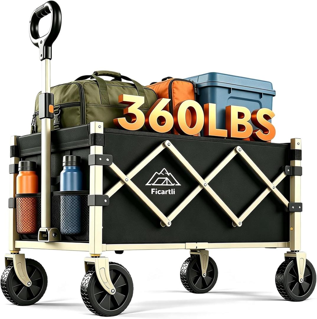 Collapsible Wagon with Wheels, 360LBS Tool-Free Black Folding Cart