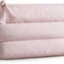 BAGSMART Small Makeup Bag, Puffy Portable Cosmetic Pouch with Charm Zipper, Water-Resistant Travel Organizer for Women (Baby Pink, Small)