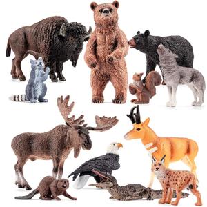 12PCS Large North American Animal Figurines, Realistic Safari Woodland Jungle Animals Figures Toys Includes Crocodile,Wolf,Bear,Deer, Birthday Gift Party Favors Valentine's Day Gifts for Kids