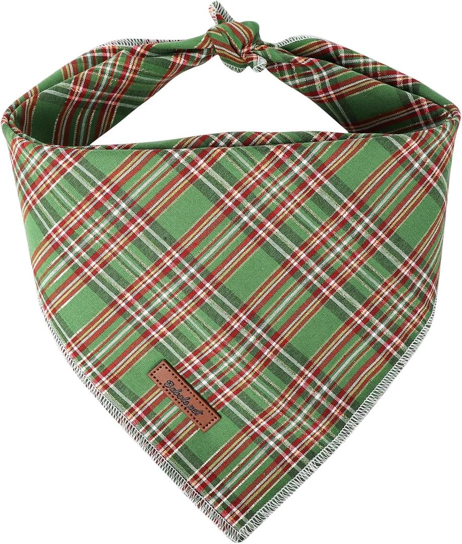 Christmas Dog Bandanas Boy Girl Green Lattice Cotton Washable Dog Scarf Adjustable Pet Bib Scarves for Small Medium Large Dogs S