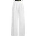MakeMeChic Women's Work Pants Straight Leg Zip Fly Belted Business Casual Trousers Teacher Pants White Large