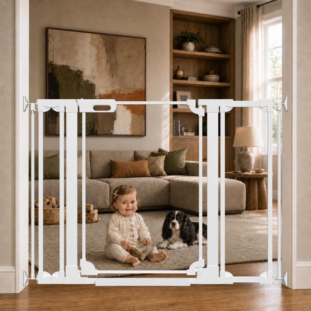 WAOWAO Clear Baby Gate for Stairs Modern Design Acrylic Auto Close Pet Gate, 29.52-47.24" Wide Safety Baby Gate for Doorways,White Clear Dog Gates Indoor, Hallways,Kitchen
