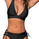 CUPSHE Bikini Set for Women Two Piece Swimsuit V Neck Triangle Top Wide Straps Cross Back Lace up Mid Rise, S