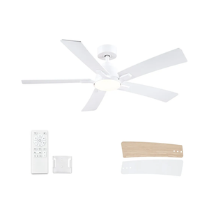 52 Inch Ceiling Fans with Lights and Remote, White Ceiling Fan, Downrod Style with 5 Blades, Modern Design For Indoor Bedroom Living Room/Outdoor, 6 Speed Reversible DC Motor, 3CCT Dimmable LED