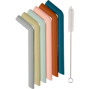Simka Rose Silicone Straws - Short Bendy Kids Set - BPA Free Baby & Toddler Drinking Straws w/Cleaning Brush - Reusable 5-Inch Multicolor