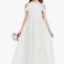 Girls A-Line Maxi Dress Junior Bridesmaid Flower Girl Dresses Girl Off-Shoulder Chiffon Dress for Wedding Pageant 10Y