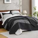 Andency California King Quilt Set Black and White, 3 Pieces Grey Ultra Soft Lightweight Cal King Bedspreads & Coverlets Set, Patchwork Striped Quilted Bedding Sets for All Seasons (112"x104")