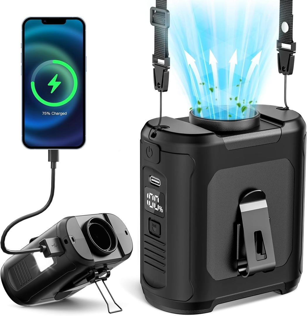 2025 Portable Personal Waist Fan &Neck Fan - Up to 40H Runtime 10000mAh Rechargeable Clip-On Fan, 16000RPM Brushless Motor, 5 Speeds Hands-Free Use, Personal Body Cooling for Camping/Worksites/Outdoor (Black)
