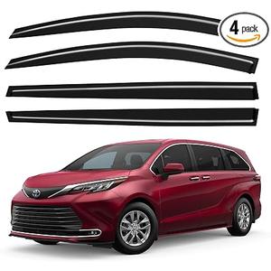 Window Visor Front Rear Upper Side, Rain Guards Compatible with Toyota Sienna 2021 2022 2023 2024 2025 2026, Tape-On Extra Durable Side Wind