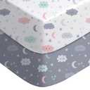 Yoofoss Pack and Play Sheets Fitted, Mini Crib Sheets 2-Pack for Pack N Play Mattress, Stretchy Playard Sheet, Soft and Breathable (Cloud, Grey)