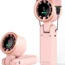 Portable Handheld Turbo Fan, 5-Speed Personal Fans, 5000mAh Rechargeable Fans Up to 12 Hours, Weight only 0.6lb Small Fan, Hand/Neck/Desk Fan 3 IN 1, Beach Vacation Essentials(Pink)