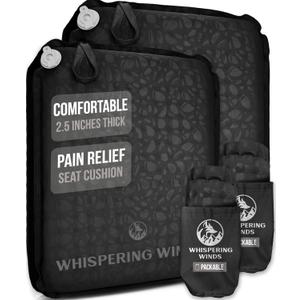 Whispering Winds Inflatable Seat Cushion - Comfortable Blow-up Foam Pad for Airplane, Travel, Stadium, Outdoors, Camping, Car & More