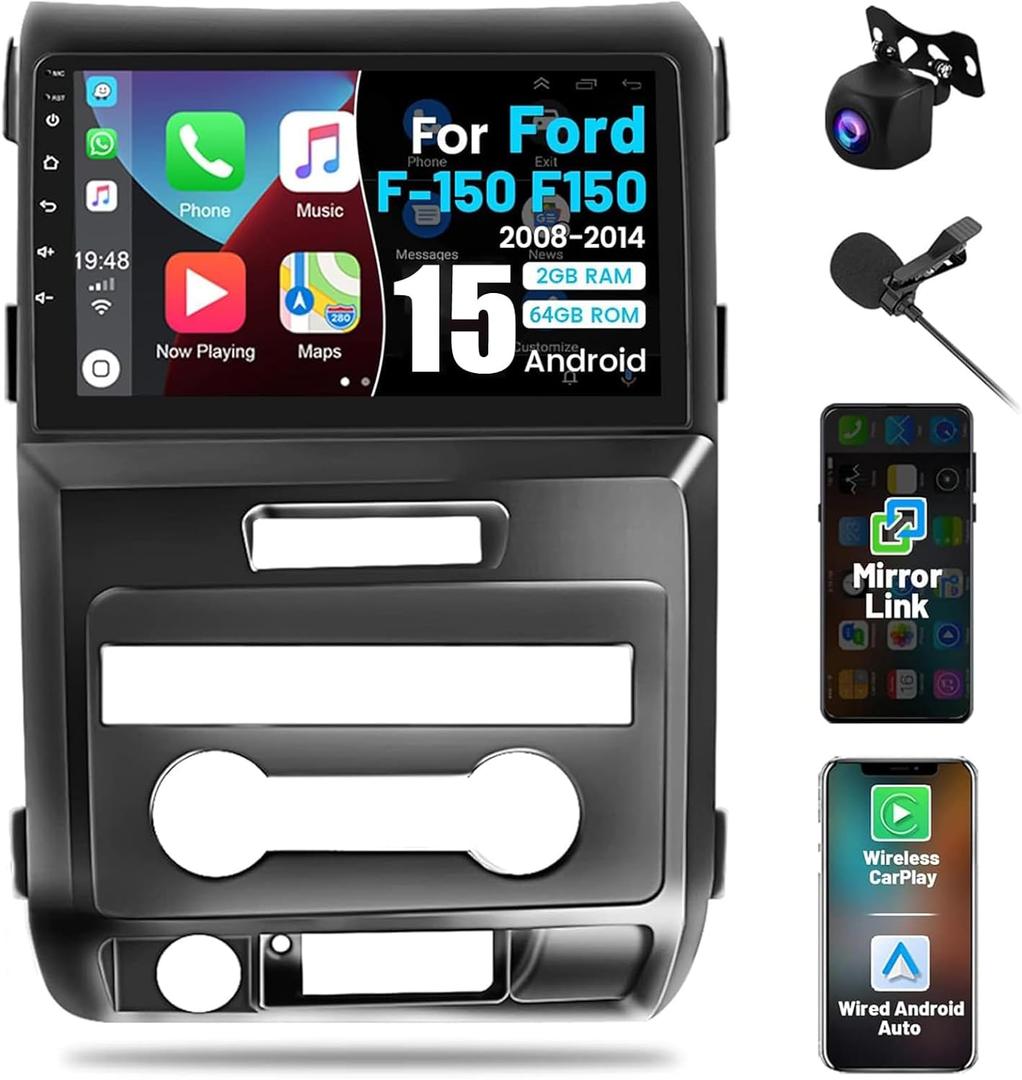 Roinvou [2G+64G] Car Radio for Ford F150 F-150 2009 2010 2011 2012 with Wireless Carplay/Android Auto, 9 Inch Touch Screen for F150 Stereo with GPS Navigation/Bluetooth/5GHz WiFi/EQ/DSP/Backup Camera