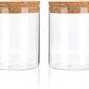 Airtight Glass Storage Containers with cork Lid, for Kitchen Pantry Organization and Storage jarIdeal for Coffee Beans Snacks Flour Cereal Sugar Tea 16oz. (Circular 3.9 * 3.3in*2pcs)