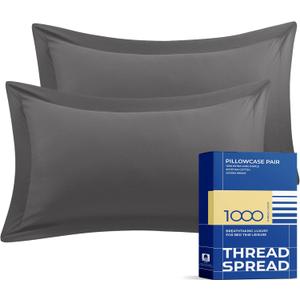 THREAD SPREAD 100% Egyptian Cotton Pillow Shams Set of 2 Standard/Queen Size with Envelope Closure - 1000 Thread Count Sateen Weave Pillow Sham, Silky Soft, Cooling Pillow Sham (Dark Grey)