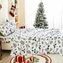 WONGS BEDDING Queen Sheet Set, Christmas Holiday Holly Berry Pattern 4 Pieces Sheet for Queen Bed,Soft Microfiber Christmas Pine Cones Bedding Sheets Deep Pocket Sheets